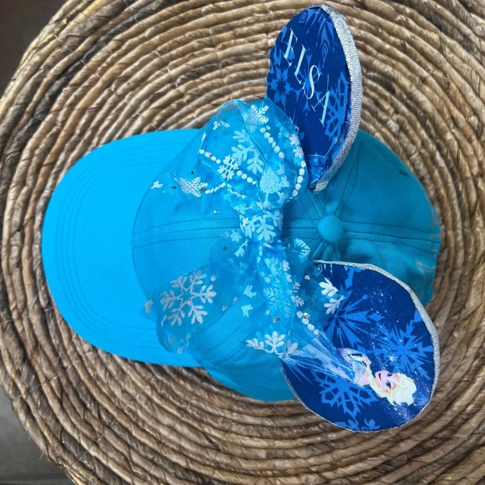 Disney Frozen Elsa Baseball Cap Kids One Size Blue Mouse Ears Snowflake‎ Bow Hat